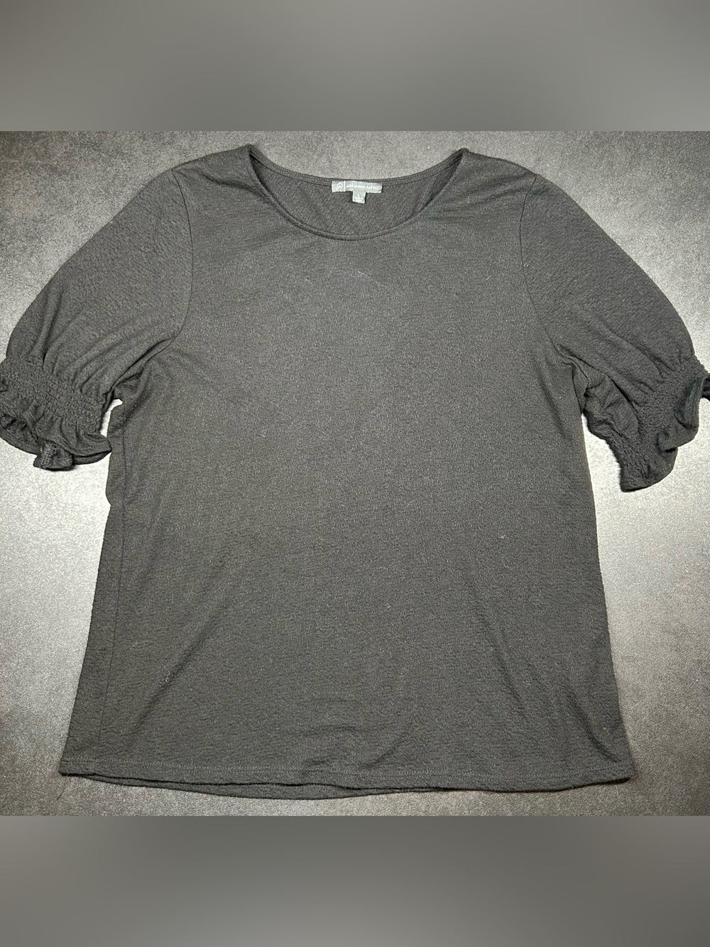 Adrianna Papell Size L Black 3/4 Ruffle Sleeves Blouse